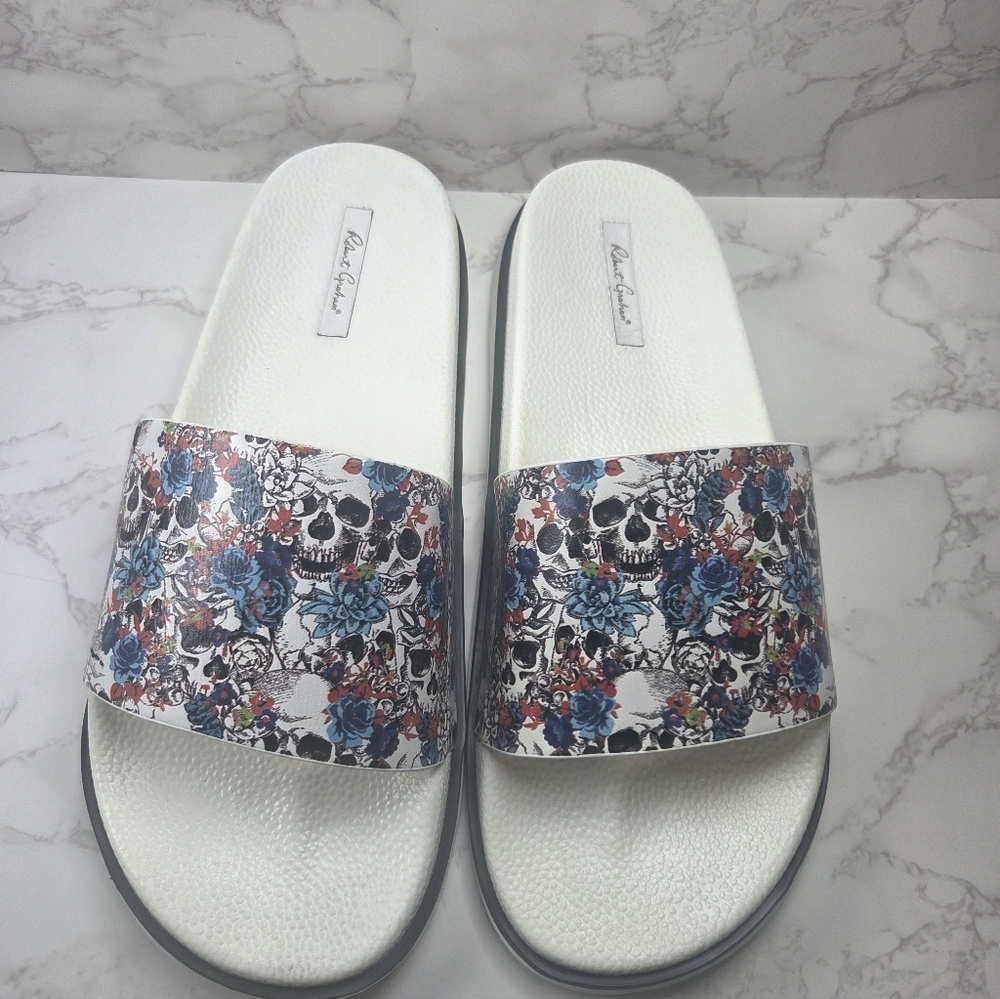 Floral Slide Sandals - White and Multicolor - Picture 3 of 6
